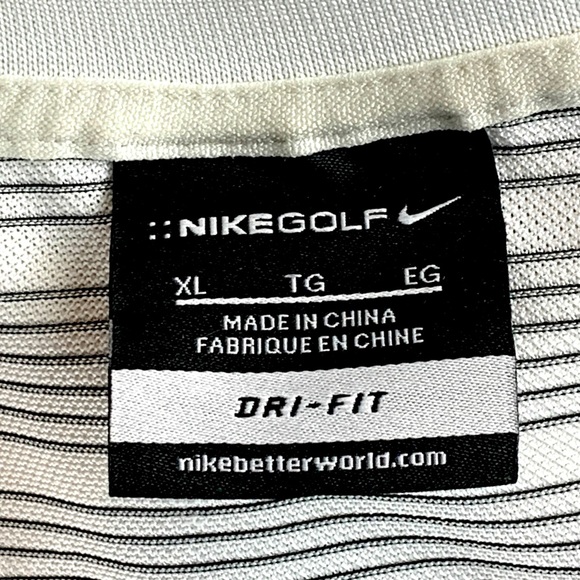 Nike Dri-fit White with Black Stripes Short Sleeve Golf Polo Shirt size X-Large - Picture 10 of 12